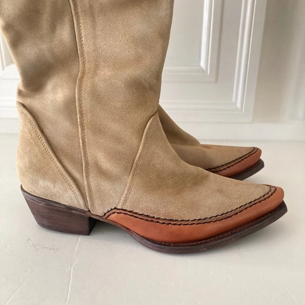 NWOT Free People Sterling Tan Suede Knee High Western Boots Sz 36
